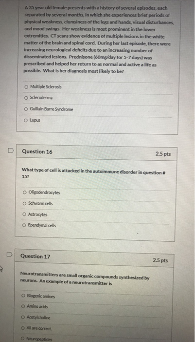A 35 year old female presents with a history of several episodes, each separated by several months, in which she experiences