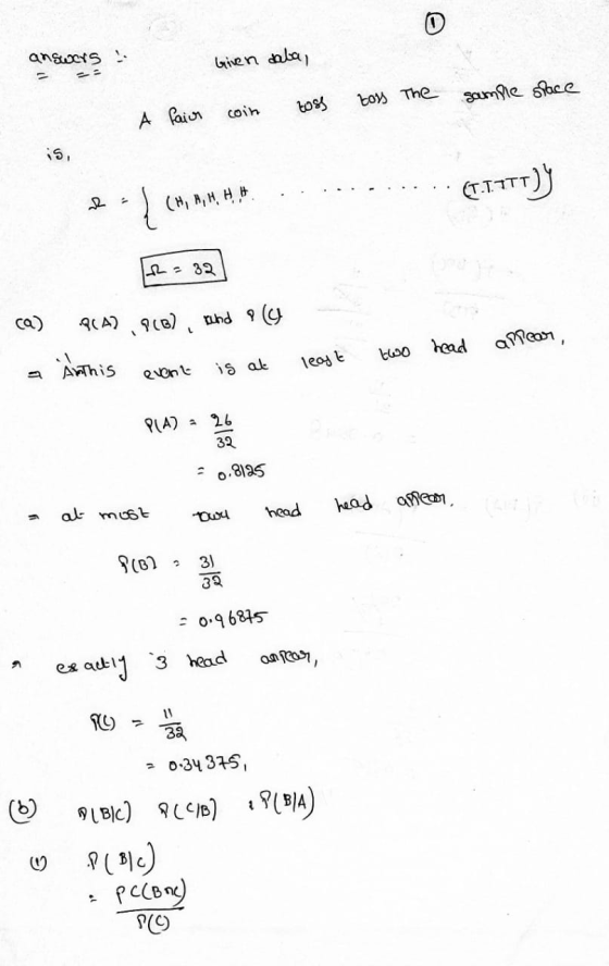 answers Given daba, - - A toss the sample space fair coin toss of CH, A, H.H.A............ (1.175T)Y ca) QCA) PCB) and y Anth