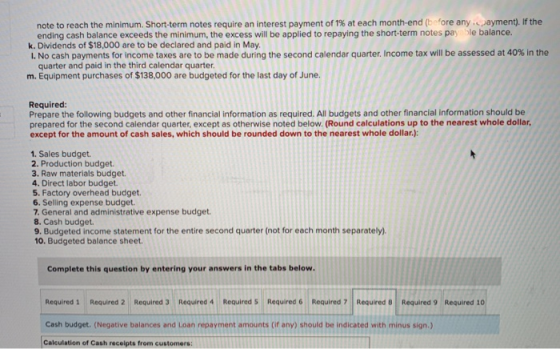 note to reach the minimum. Short-term notes require an interest payment of 1% at each month-end (before anywayment). If the e