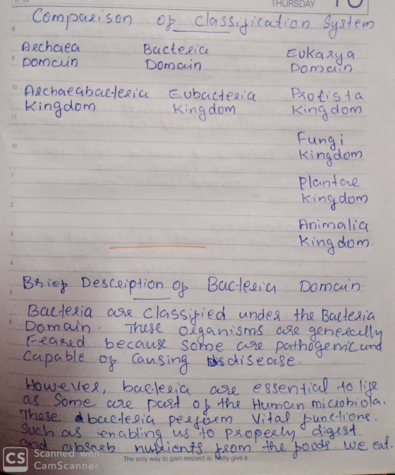 THURSDAY TU Comparison of classification System Archaea Bacterice Eukarya Domcun Domain Pomain 10 Aschae abaeledice Eubacteni