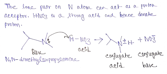 The lone pair on N atom can act as a proton acceptor. HNO3 PA a strong alid and hence donate proton. No - N03 → tit. + Noz Ba
