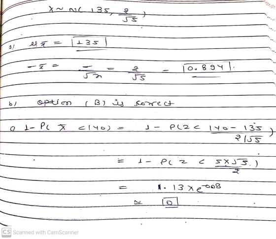 XNAL । 135, 24 = । 35 7 = क 2 is ज 0.8 १५ । b) Stion ( 3 ) - correct CO 1- P - ८।५०) P(2८ ।०- 135 155 - 1 - Pcz < ऽxJ5. ) 1.