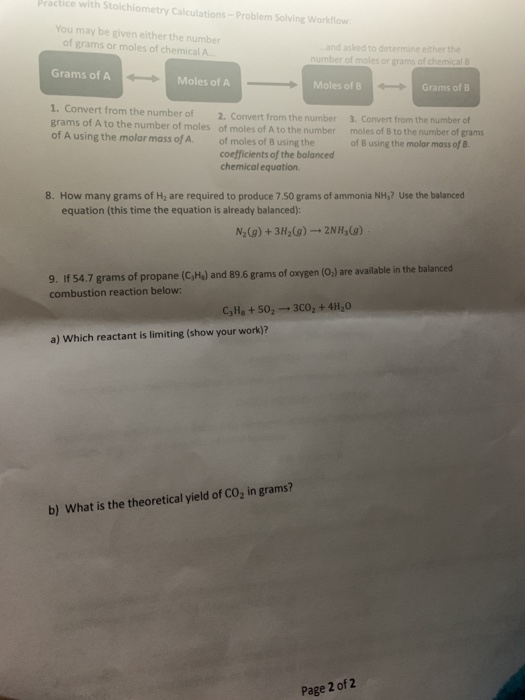 Practice with Stoichiometry Calculations - Problem Solving Workflow: You may be given either the number of grams or moles of