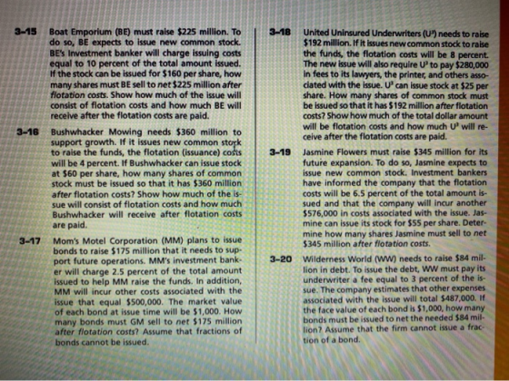 3-15 16 Boat Emporium (BE) must raise $225 million. To do so, BE expects to issue new common stock. BEs Investment banker wi