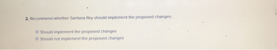 2. Recommend whether Santana Rey should implement the proposed changes Should implement the proposed changes Should not imple