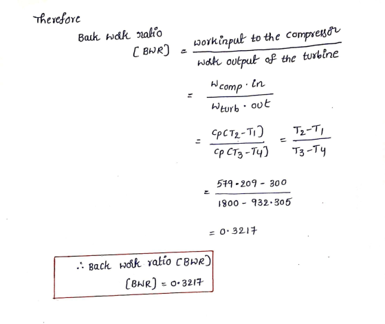 Therefore Back wolk ralio (BWR) - Workinput to the compressor work output of the turbine I comp in Weurbout T2-TI CP CT2-T CP
