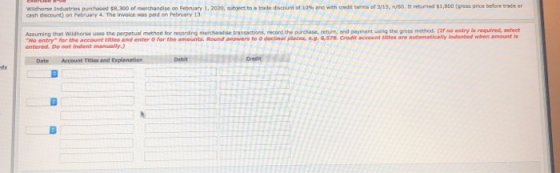 ct to trade discount of 10% and with credit terms of 2015, 1/60. It returned $1,000 (gross price before trade or Wildhorse In