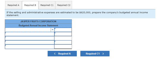 Required A Required B Required C1 Required C2 If the selling and administrative expenses are estimated to be $620,000, prepar