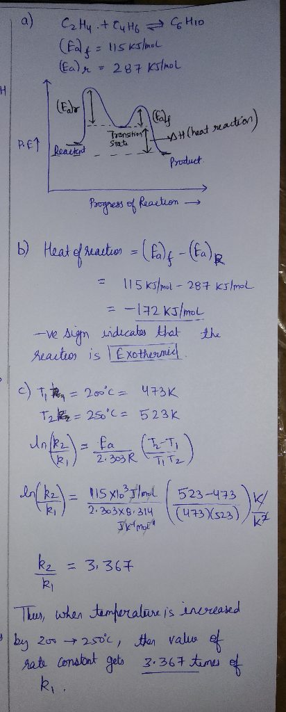 C Hy + C u Ho Chio (Ed&= 115 ks/mol (Eader - 287 Kilmol 1 Call tul (heat reaction, It PET State Product Progress of Reaction