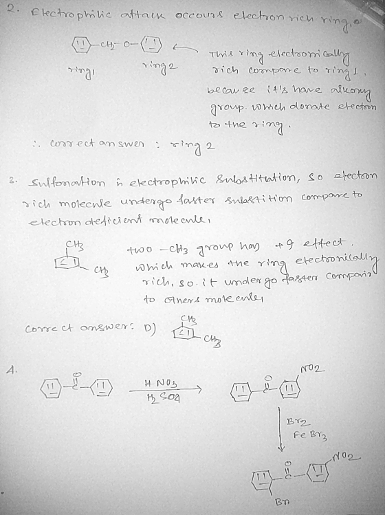2. Electrophitic attack occours electron rich ring, -cth-0- (1) a This ring electronically vina ring 2 rich compare to sing !