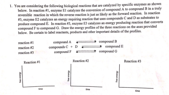 1. You are considering the following biological reactions that are catalyzed by specific enzymes as shown below. In reaction
