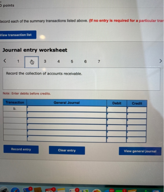 points ecord each of the summary transactions listed above. (If no entry is required for a particular trar Wiew transaction l