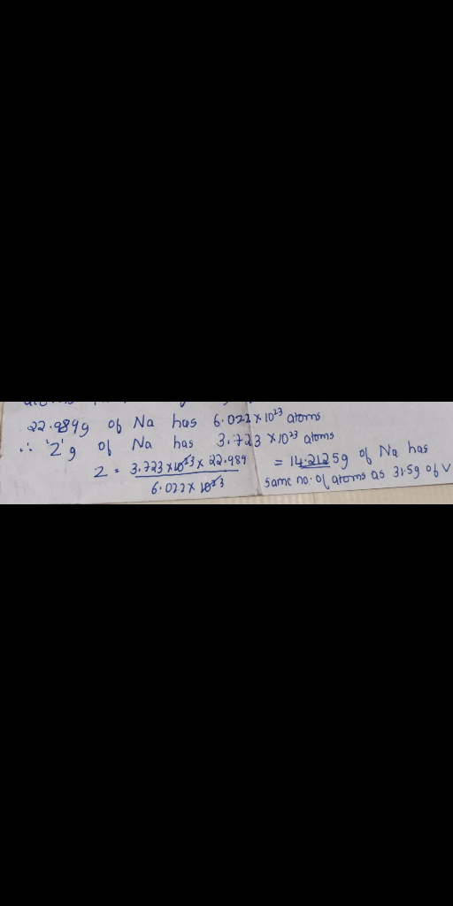 22.9899 of Na has 6.022x 1023 atoms i. 29 of Na has 3.723 x 1023 atoms 2. 3.723x1013x 22.989 = 1422 59 of Na has 6:022 X 2013