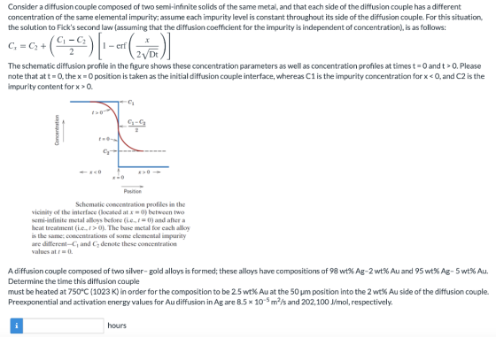 Consider a diffusion couple composed of two semi-infinite solids of the same metal, and that each side of the diffusion coupl
