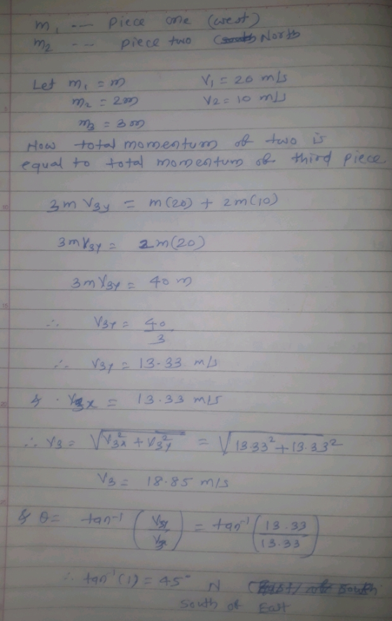 Picce one (rest 2 hn m2 Let m How totol momentum dr-two L- al to total morp enturo de third Piece Vs 13-33 m 3.33 eth of Et