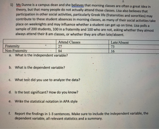 1 1) Ms Dunne is a campus dean and she believes that morning classes are often a great idea in theory, but that many people d