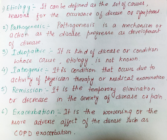 1) Etiology : It can be defined as the set of causes, reasons for the Occurance of disease or symptoms. 2) Pathogenesis: Path