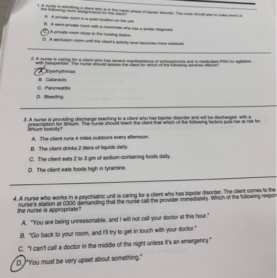 1. A nurse is admitting a client who is in the manchas de The nurse should plan to make which of the following room assignmen