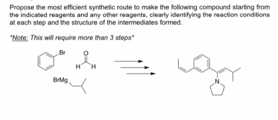 Propose the most efficient synthetic route to make the following compound starting from the indicated reagents and any other