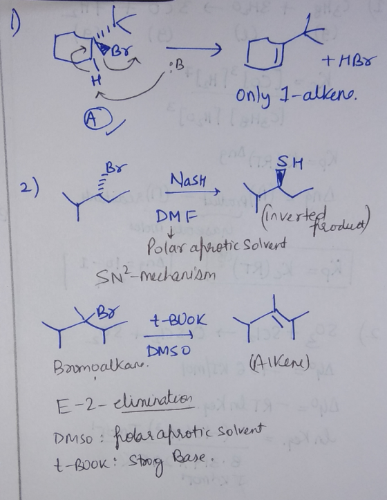 . Only 1-alkene. (SH Polas apretic Solvent SN²-mechanism Bo X-BOOK DMSO Brombalkare. So Alkene) E-2- elimination DMSO: foarap