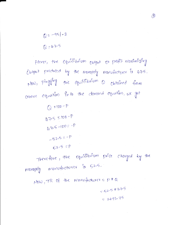 rrom tput pyodwde rbo, plajffrǐ the ty.stibr. om O Cbtained fom oboe equahon ln to the demand uation, ue at mon 525 ¥ 4구, 5 9