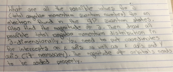 What are all the possible values for a (total amgular momentum quantum number) for an electron found in the ap quantum states