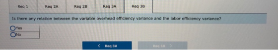 Req 1 Reg 2A Req 2B Req 3A Req 38 Is there any relation between the variable overhead efficiency variance and the labor effic