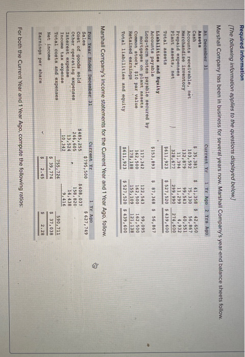Required information (The following information applies to the questions displayed below.) Marshall Company has been in busin