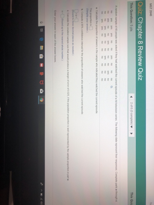 MGT 2040 Quiz: Chapter 8 Review Quiz This Question: 5 pts This Quia no yes yes yes no noyes no nono no yes nono yes no nonO y