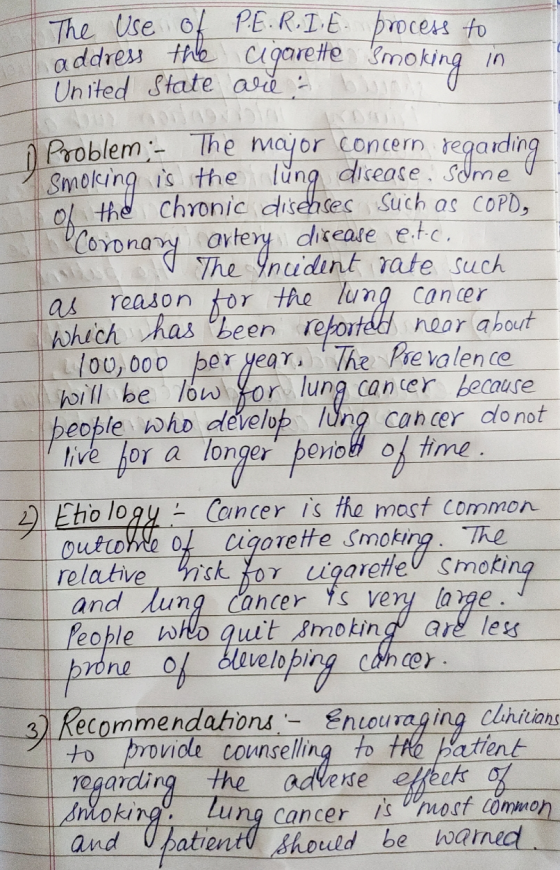 The Use of P.E.R.I.E process to address the cigarette smoking in United State are bluang bi n Problem:- The major concern reg