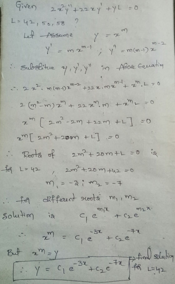 m-2 Given 2x 7 +22xy +YL = o. L342,50,58 ? het dessume x - xm Y = mam; y = m(M-12 Substitue of, yy in Abore equation i 2x²