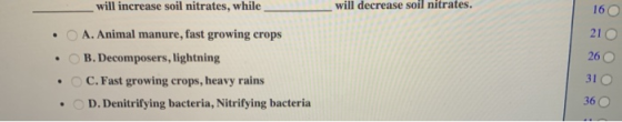 will increase soil nitrates, while _will decrease soil nitrates. 160 210 26 . . . • A. Animal manure, fast growing crops B. D