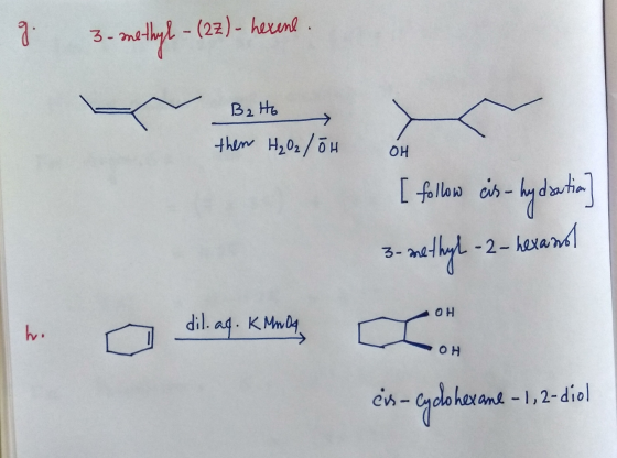 9. 3- smethyl-- (22) - hexene. Bato them H₂O2/õh OH [ follow cis- hydration 3- mothyl -2- hexandt on cins - cyclohexane - 1,2