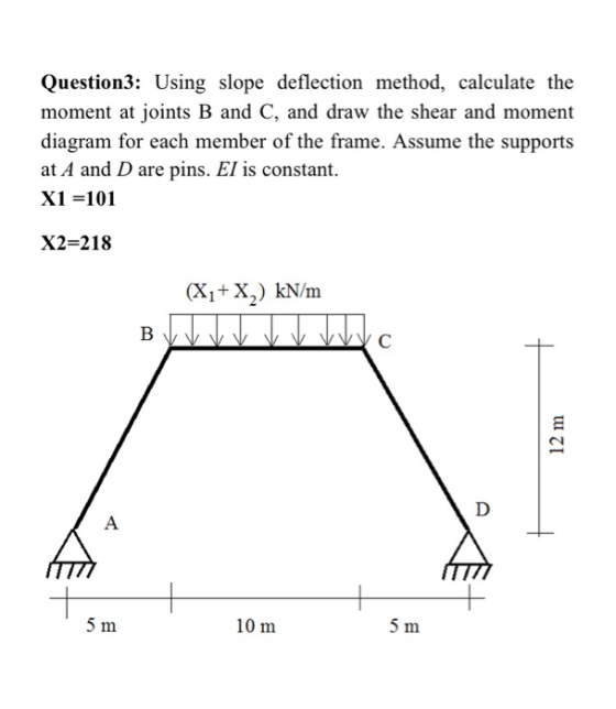 Question3: Using slope deflection method, calculate the moment at joints B and C, and draw the shear and moment diagram for e