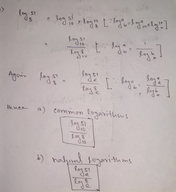 *** 51 8 2 log slo hago [ logo o la poxlayan logi • 10 logo Again logs logs log [ logo loge legte Hence a) common logarithms