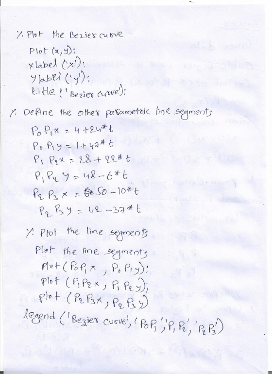 Plot (,) ylabel x) titleじBezie% Curve A Ptot the line seoen Plat the ine seamens