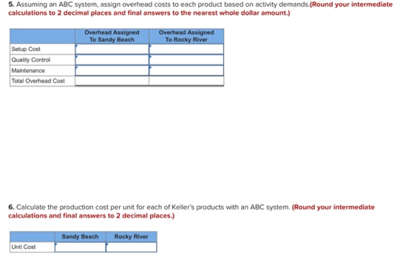 5. Assuming an ABC system, assign overhead costs to each product based on activity demands.(Round your intermediate calculati