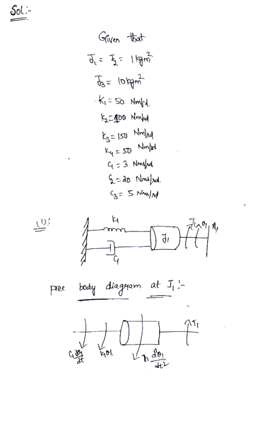 Given that J = 52 = 1 kg J3 = lokam .K, = 50 Nimfd. K200 Nmhd K₂= 150 Nmind Kq = 50 Nimist 4 =3 Nisha G=20 Nensfrd. (z = 5 Nu