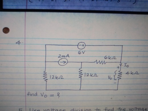 4 6V 2MA find Vo = divis ion to findthe volhaqe