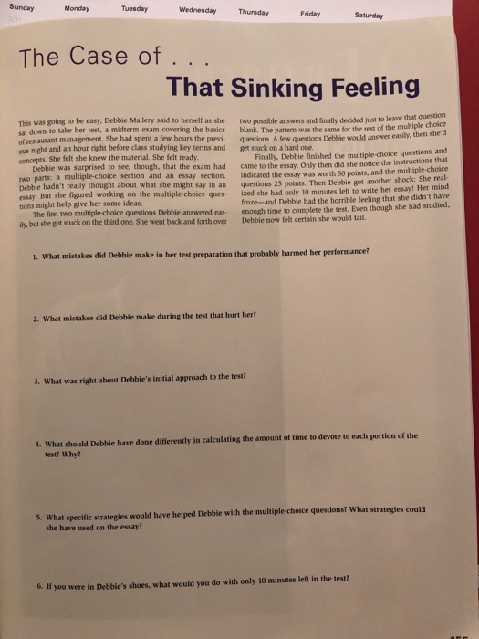 Sunday Monday Tuesday Wednesday Thursday Friday Saturday The Case of That Sinking Feeling leave that question Tbis was going