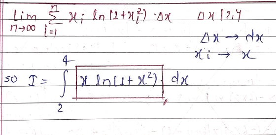 Lim & H; ln (1+12) Ax n700 on 12,4 Dada ti t 4 so I = x lnlit 8²) da 2