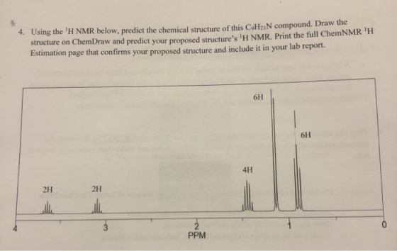 4. Using the H NMR below, predict the chemical structure of this C9H21N compound. Draw the structure on ChemDraw and predict