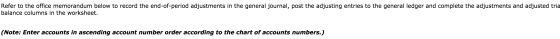 Refer to the office memorandum below to record the end-of-period adjustments in the general journal, post the adjusting entri