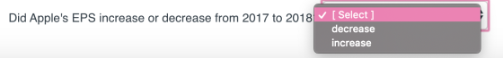 Did Apples EPS increase or decrease from 2017 to 2018 [Select] decrease increase