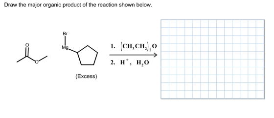 Draw the major organic product of the reaction shown below. Br Mg. 1. (CH,CH,),0 2. HỒ, H,0 (Excess)