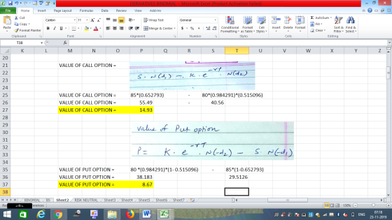 DERIVATIVES BINOMIAL - Microsoft Excel (Product Activation Failed) View Add-Ins File Home Insert Page Layout Formulas Data Re
