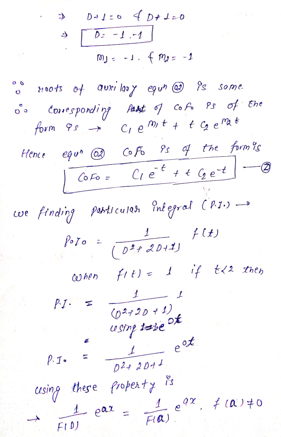 D+1=0 & D+ 120 - D = -1:-1 MJs-dif Mas -1 300ts of quxilhoy equn @ Os some Corresponding part of cofo Pe of the form as Cie m