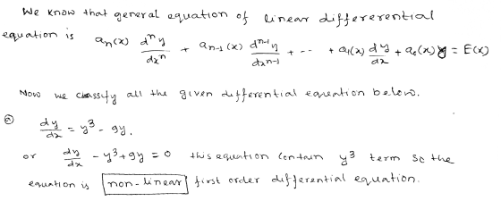We know that general equation of linear differerential equation is an(x) any + Cu(a) dy + Q(x) yg = E(X) any (a) do dan y dan