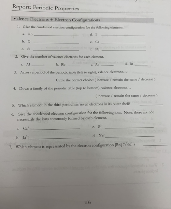 Report: Periodic Properties Valence Electrons +Electron Configurations 1. Give the condensed electron configuration for the f