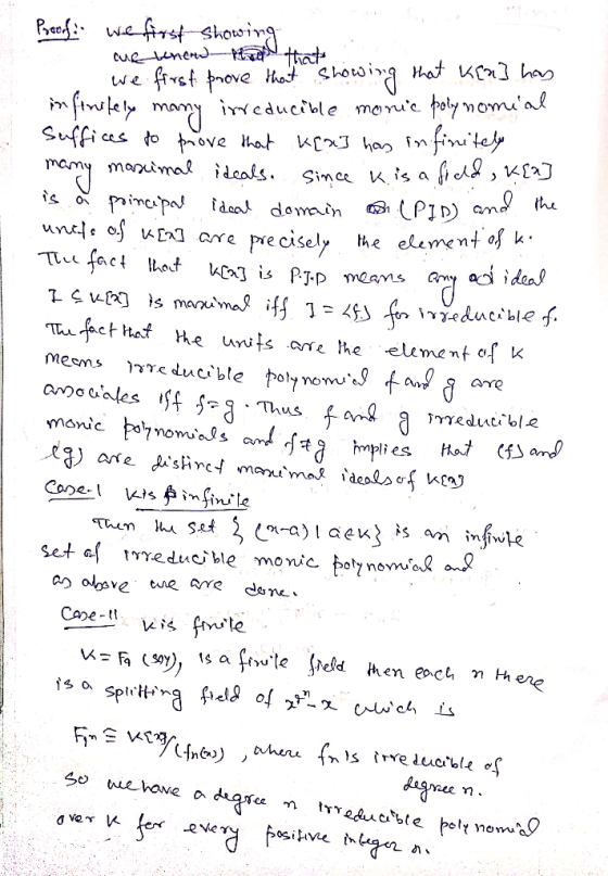 means are Proof: We first showing ne lenew to that We first prove that showing that Kea] has infinitely many irreducible moni